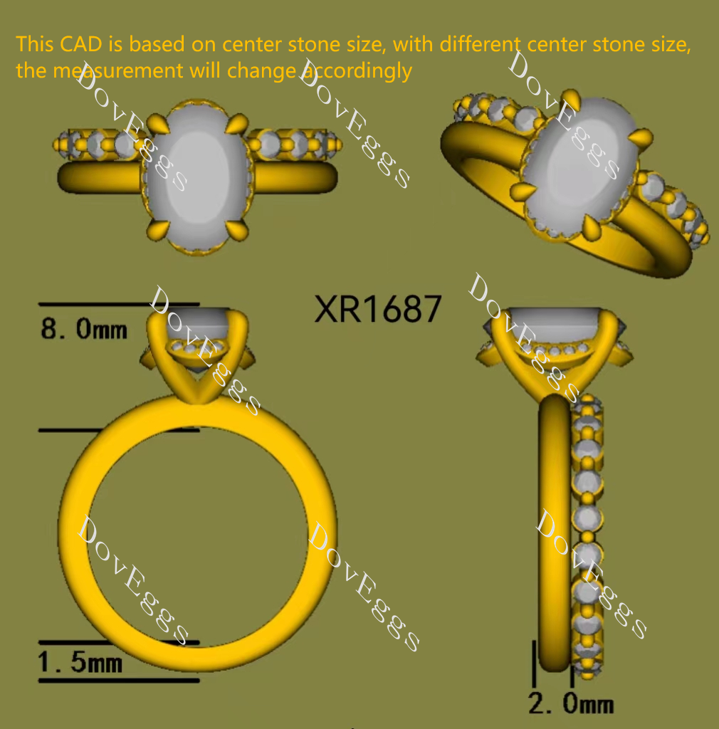 Doveggs Oval Pave Lab Grown Diamond Engagement Ring