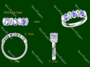 Doveggs pear bezel seven-stone moissanite & colored gem wedding band-2.5mm band width