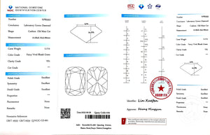 2.17ct Cushion Old Mine Cut Lab Diamond - F. V. Bluish Green Color VS1 | Doveggs Certified