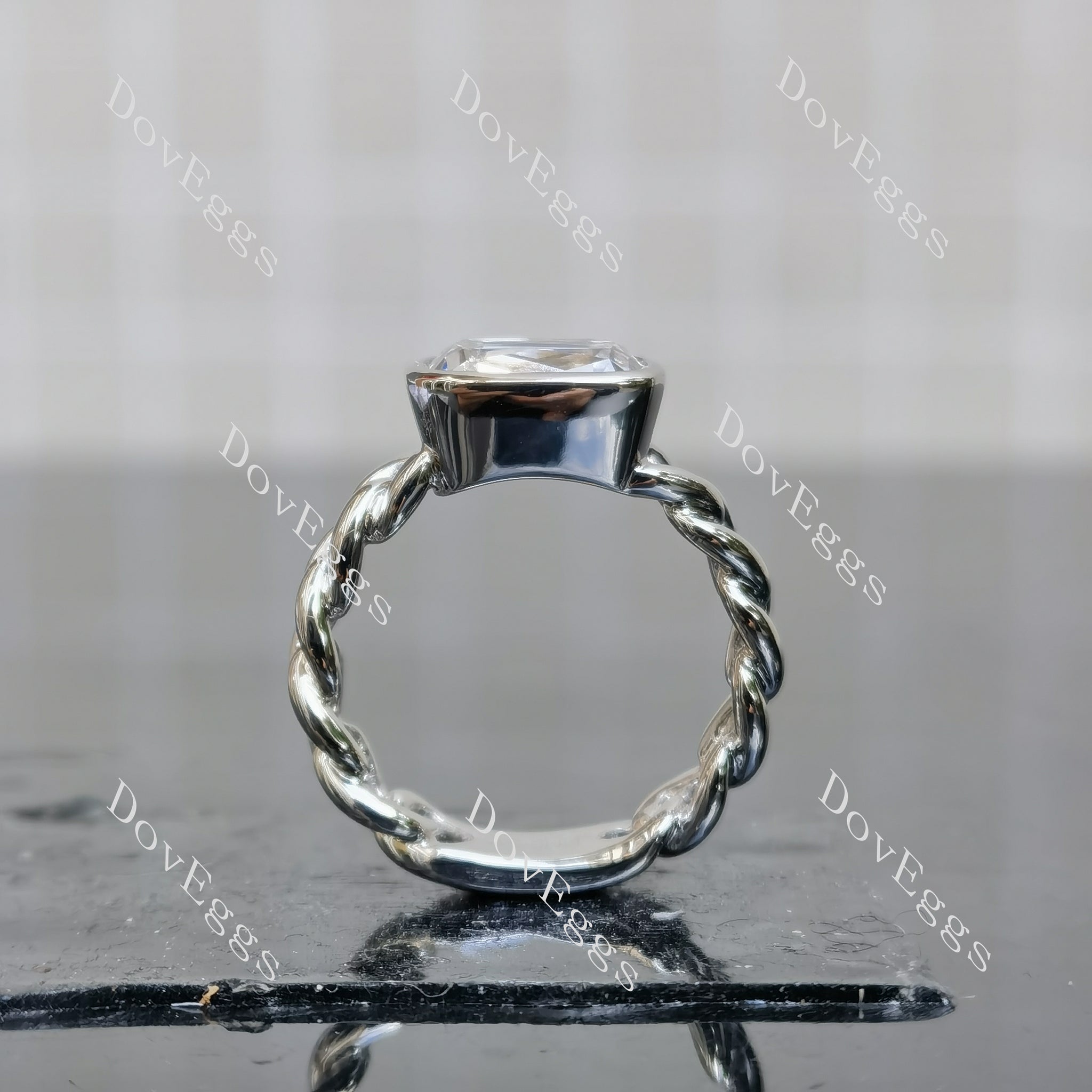 Doveggs Modified Elongated Cushion Bezel Solitaire Lab Grown Diamond Engagement Ring