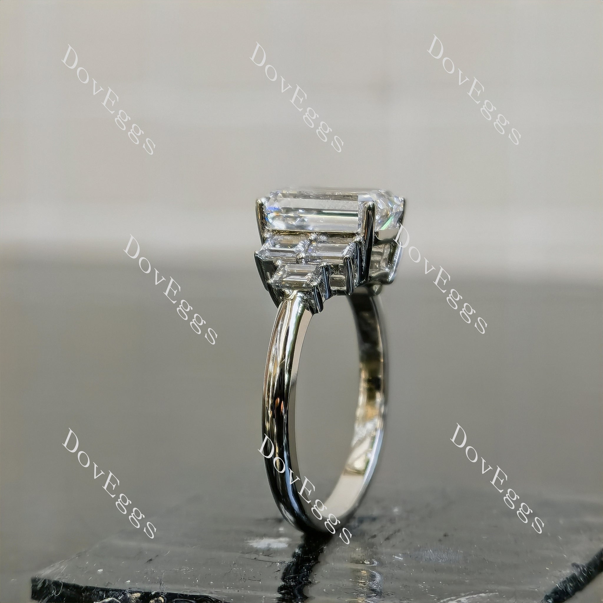 Doveggs Emerald Pave Side Stones Lab Grown Diamond Engagement Ring