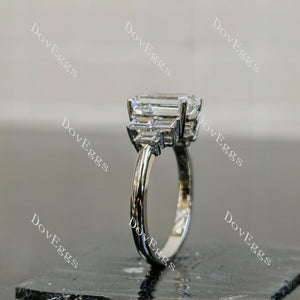 Doveggs Emerald Pave Side Stones Lab Grown Diamond Engagement Ring