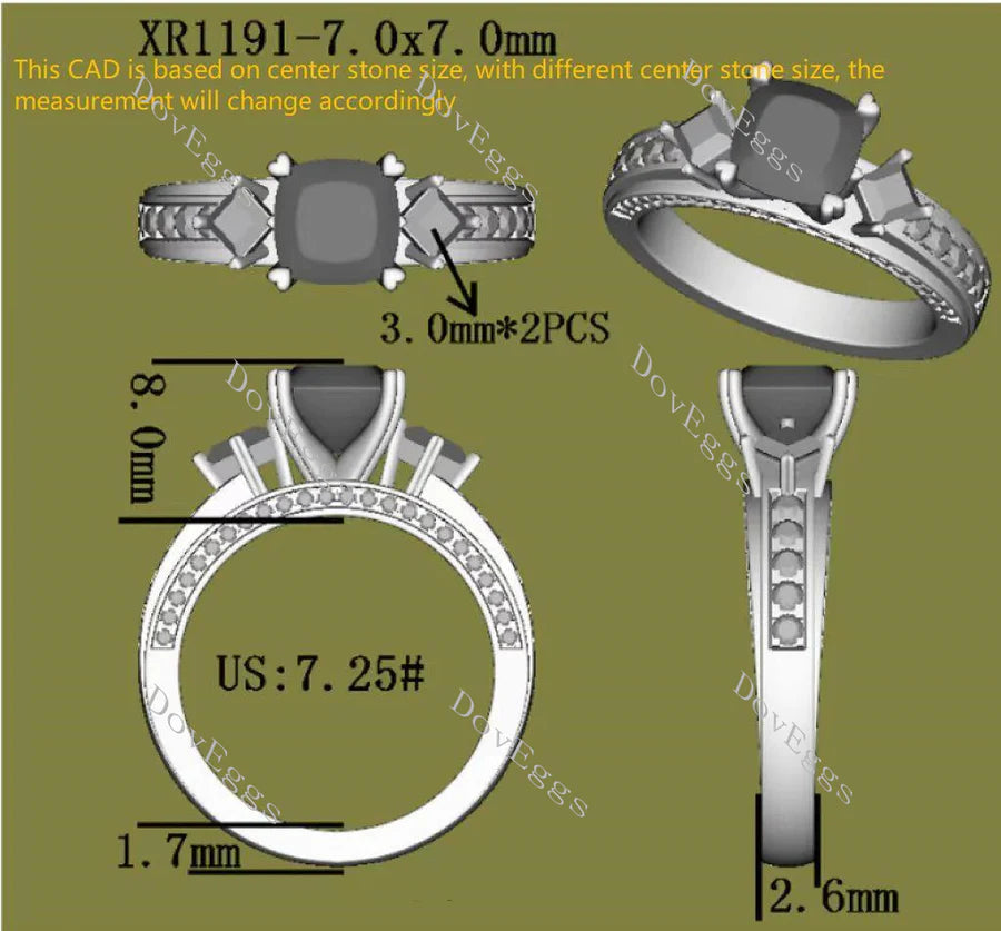 Doveggs side-stone half eternity engagement ring only semi-mount only(Exclusively to DovEggs Stones)