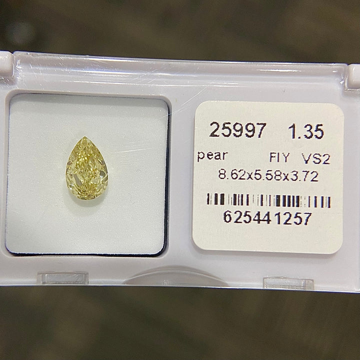 DovEggs 1.35ct pear fancy intense yellow VS2-LAB GROWN DIAMOND-25997