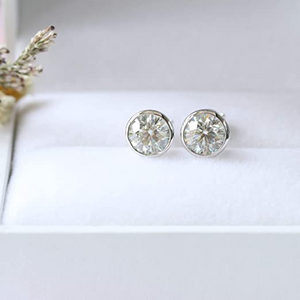 DovEggs 2ct round bezel blue moissanite stud push back earrings for women