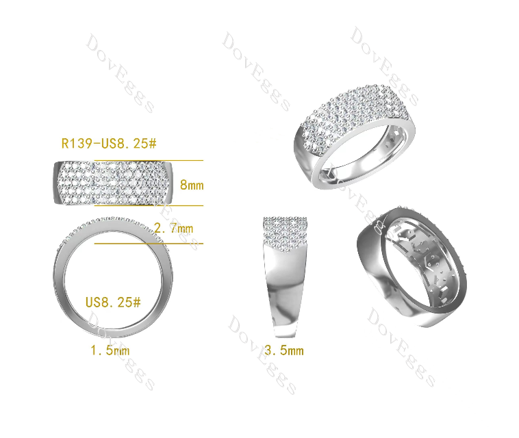 Doveggs round pave moissanite/lab grown diamond wedding band-8.0mm band width