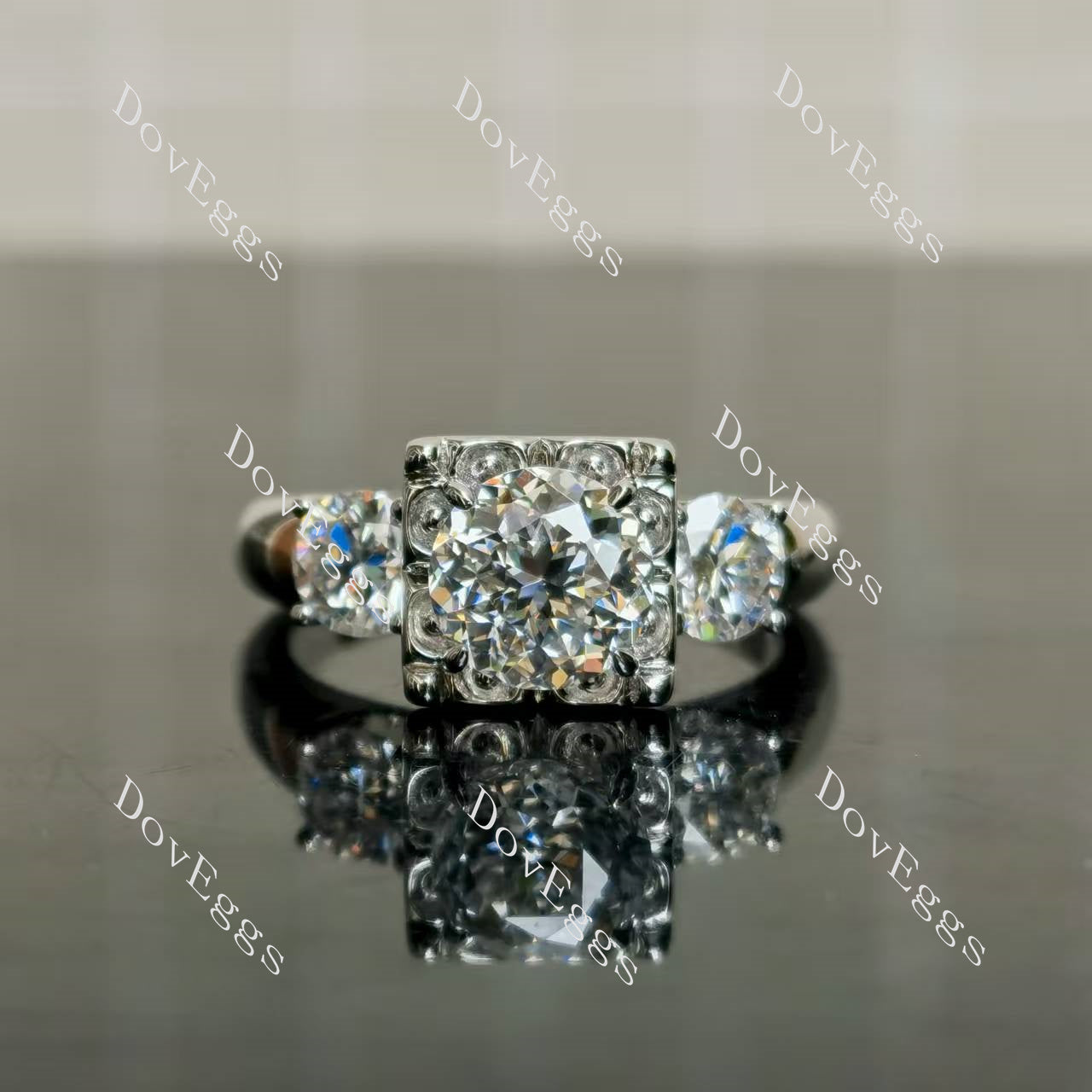 (size 10.5) Doveggs sterling silver 2ct round nova cut moissanite bridal set(2 rings)