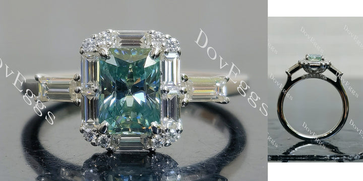 Doveggs 1ct Radiant Accident Color Blue Moissanite Stones Sterling Silver Ring