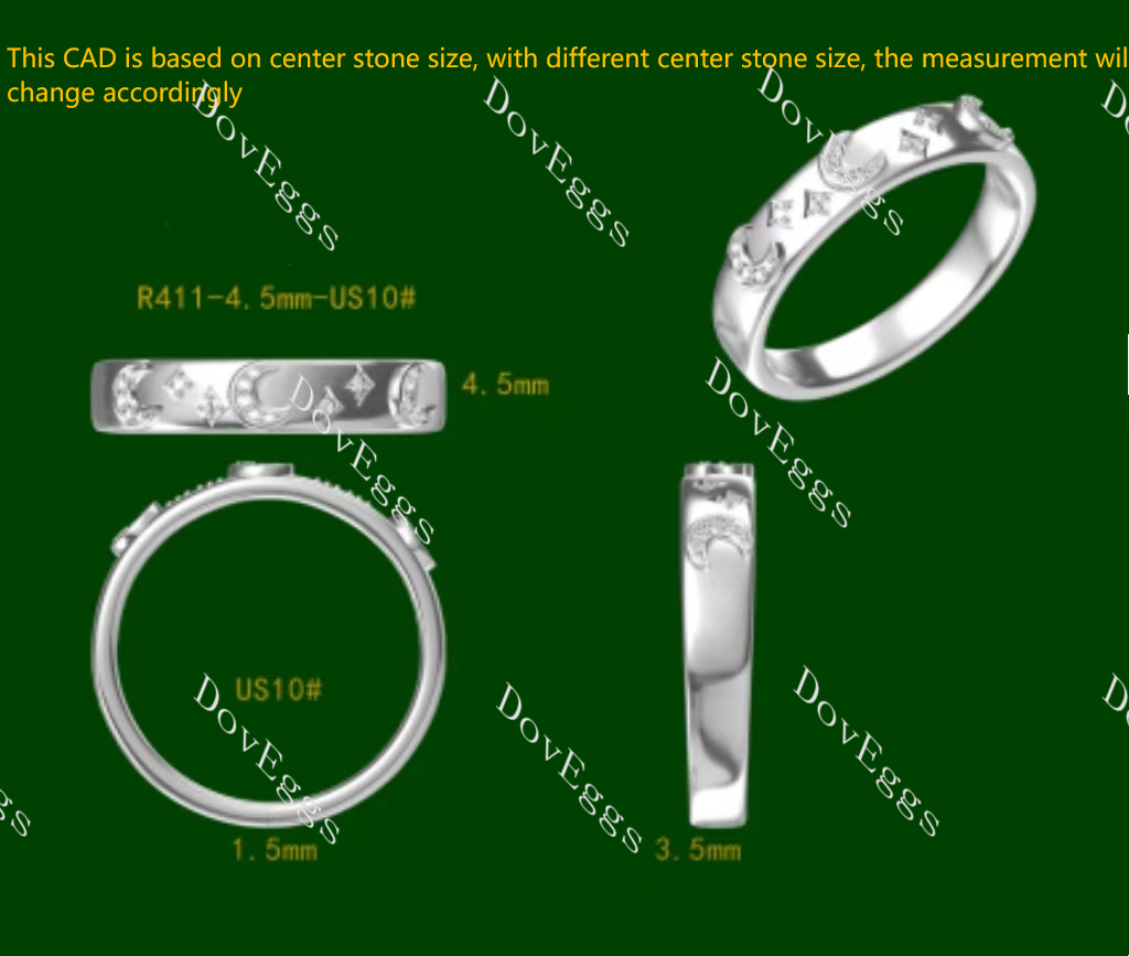 Doveggs star and moon round moissanite/lab grown diamond wedding band-3.5mm band width