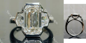 Cheryl G Emerald Bezel Three Stones Lab Grown Diamond Engagement Ring