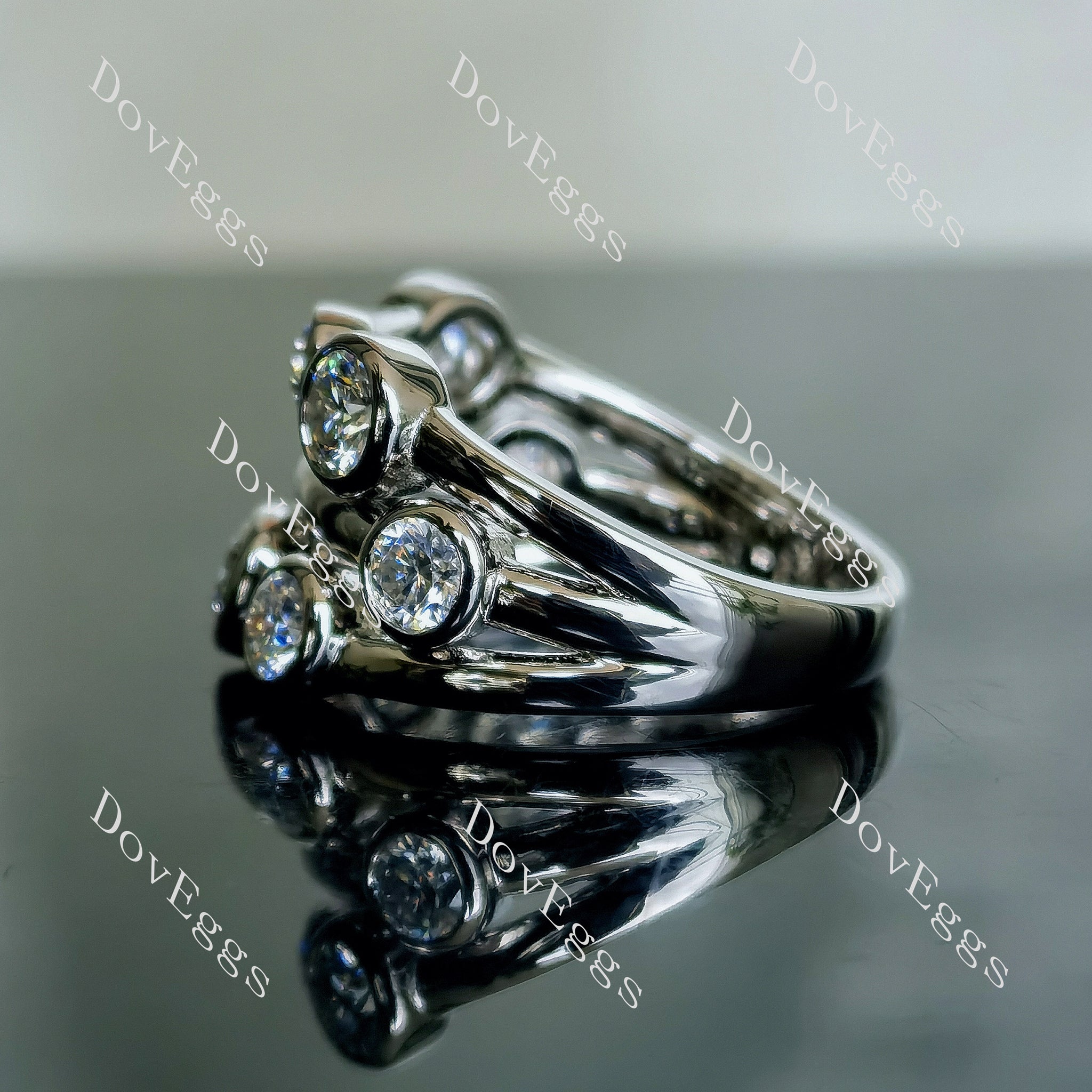Doveggs round three row bezel moissanite/lab grown diamond wedding band-4.0mm band width