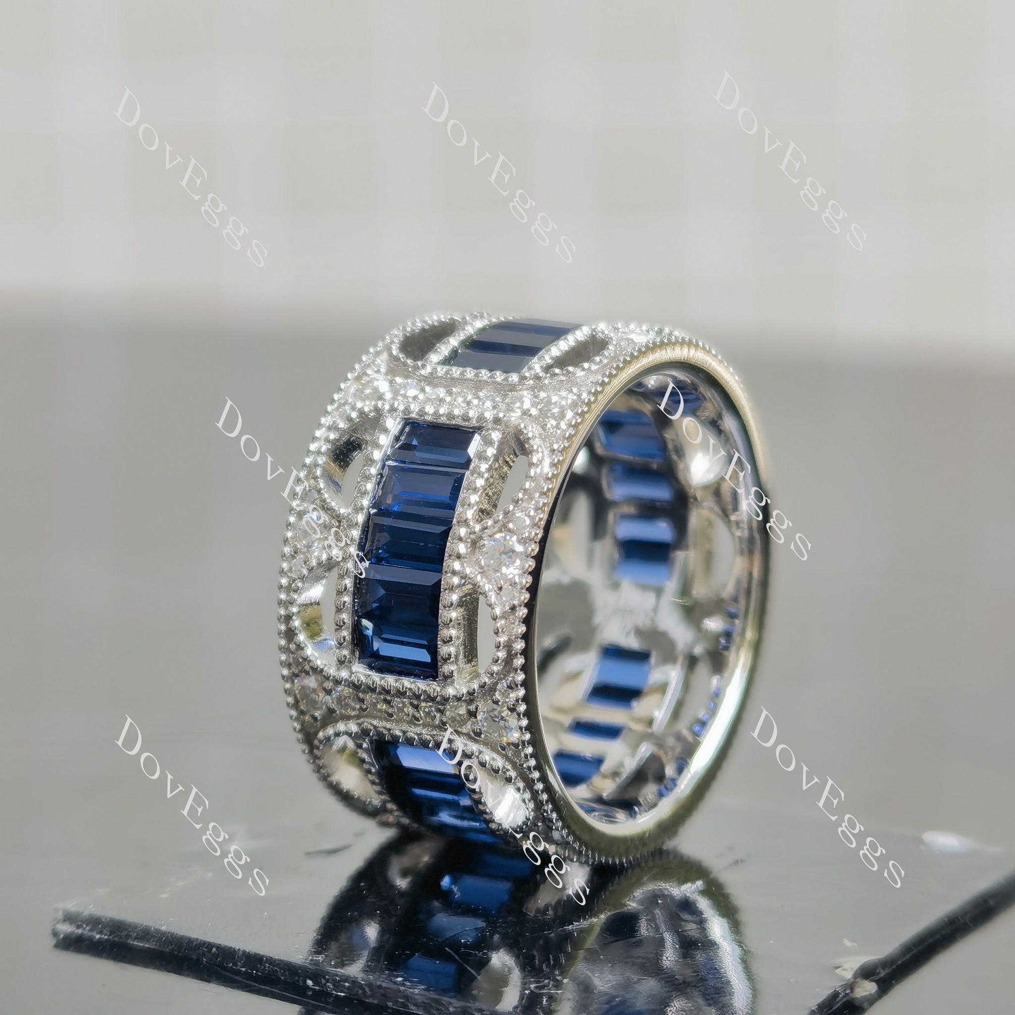 (size 7 & 6) Doveggs sterling silver round baguette colored gem wedding band