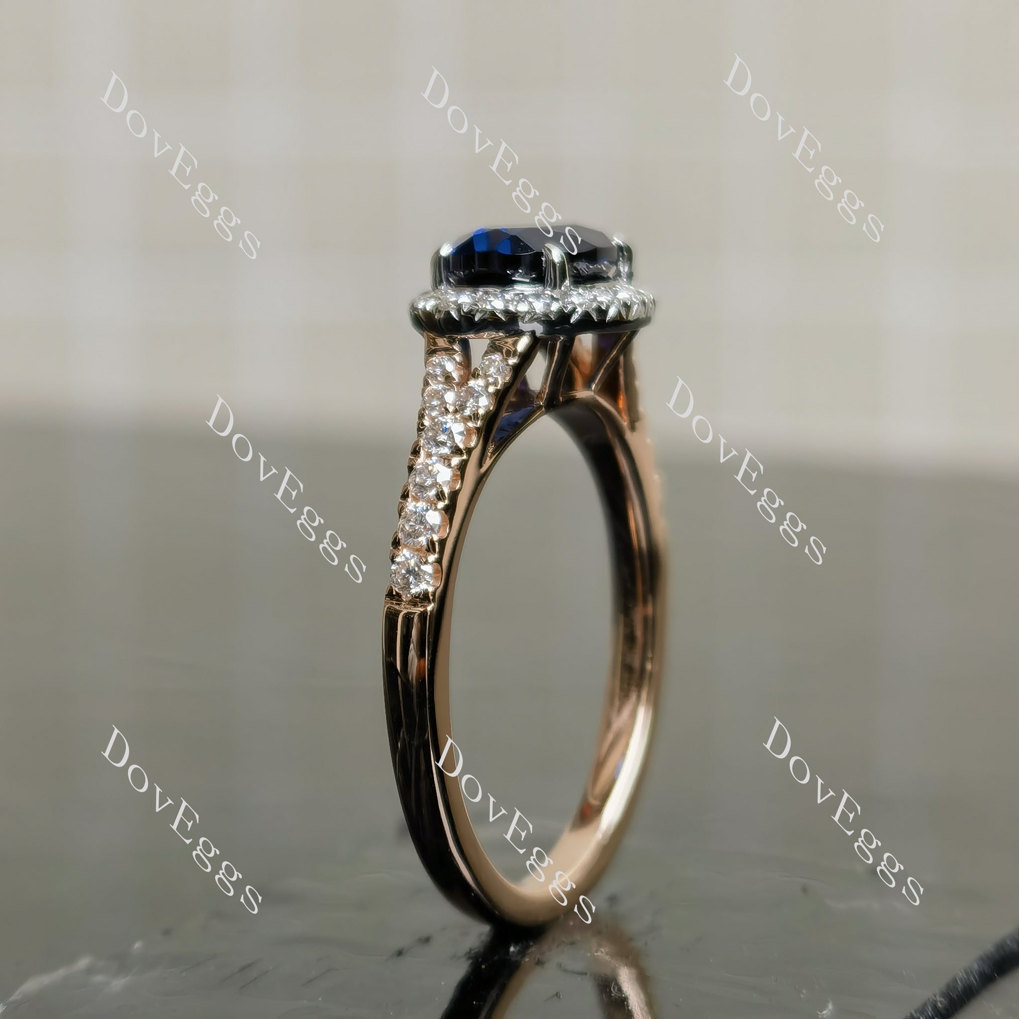 Doveggs oval halo colored gem engagement ring