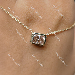 Doveggs Radiant Bezel Fancy Intense Pink Lab Grown Diamond Pendant Necklace (with 19' length chain)
