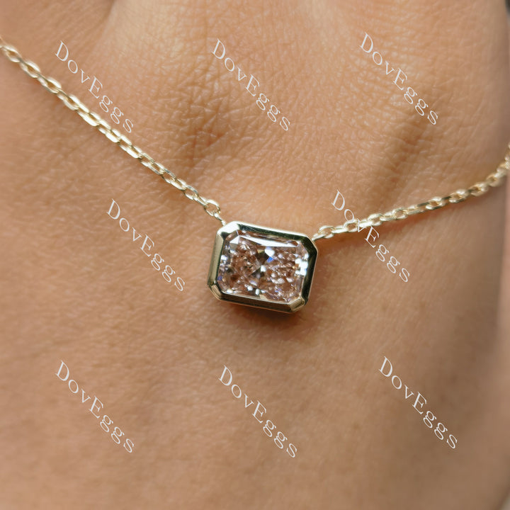 Doveggs Radiant Bezel Fancy Intense Pink Lab Grown Diamond Pendant Necklace (with 19' length chain)