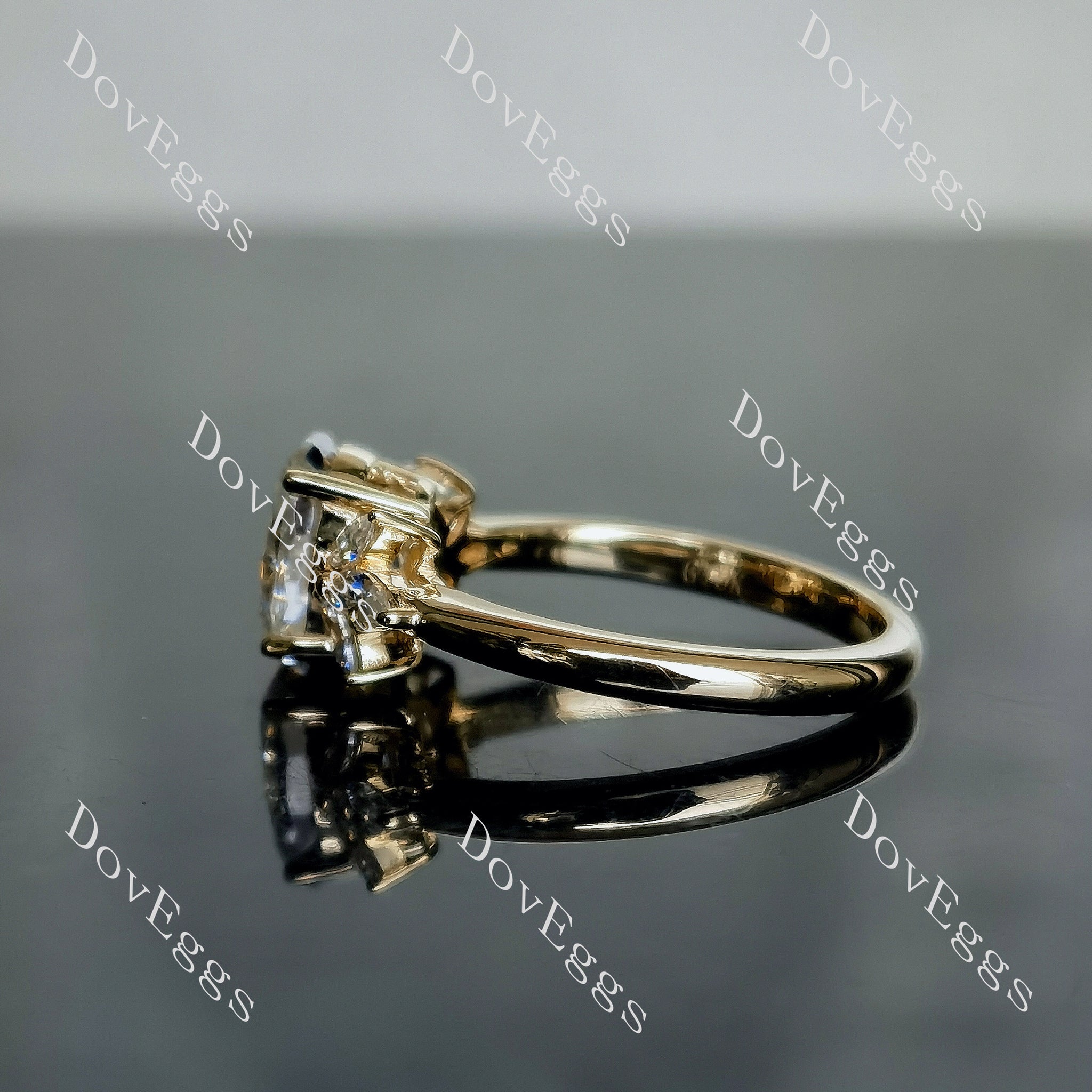 Doveggs oval floral side stones moissanite engagement ring