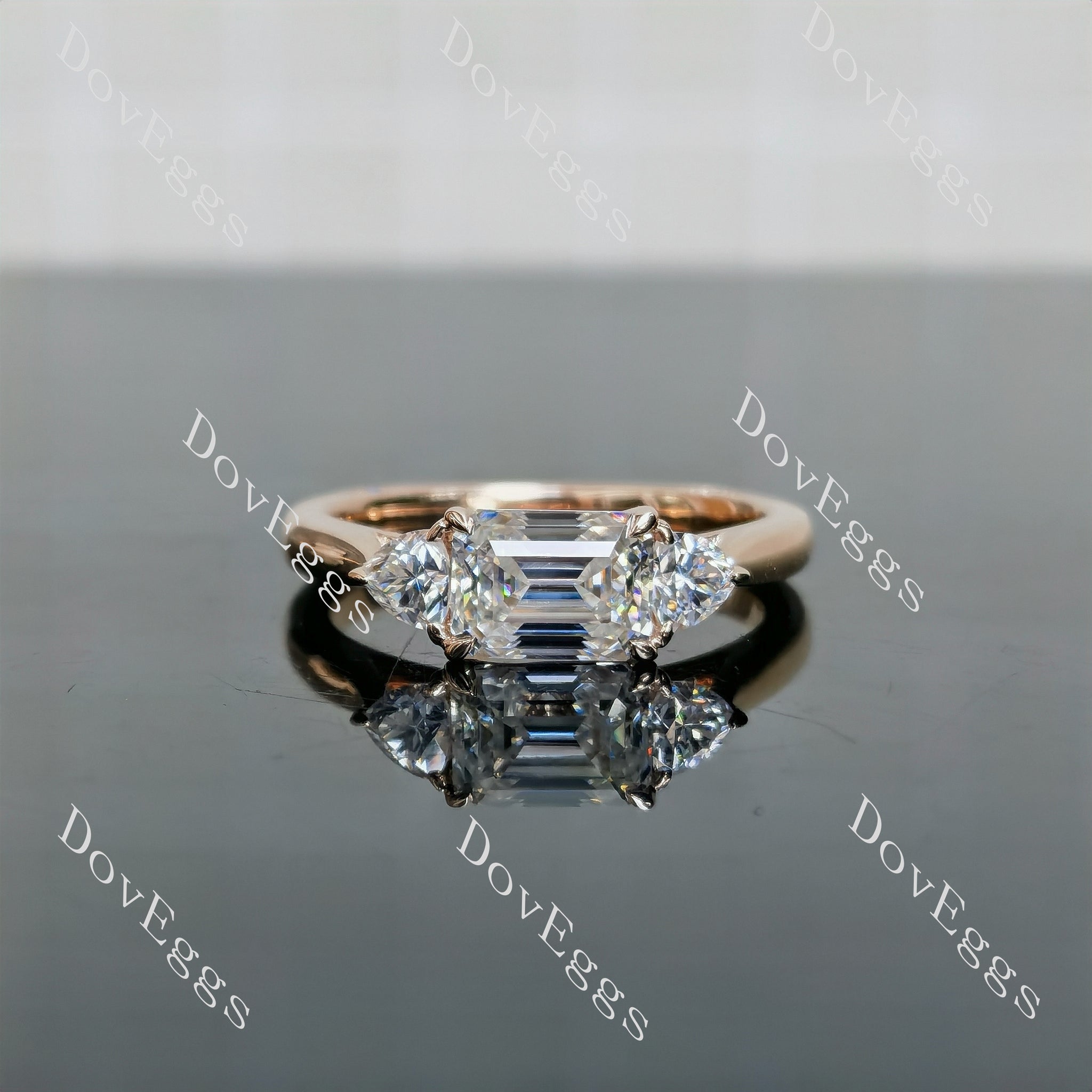 Doveggs emerald three-stones moissanite engagement ring