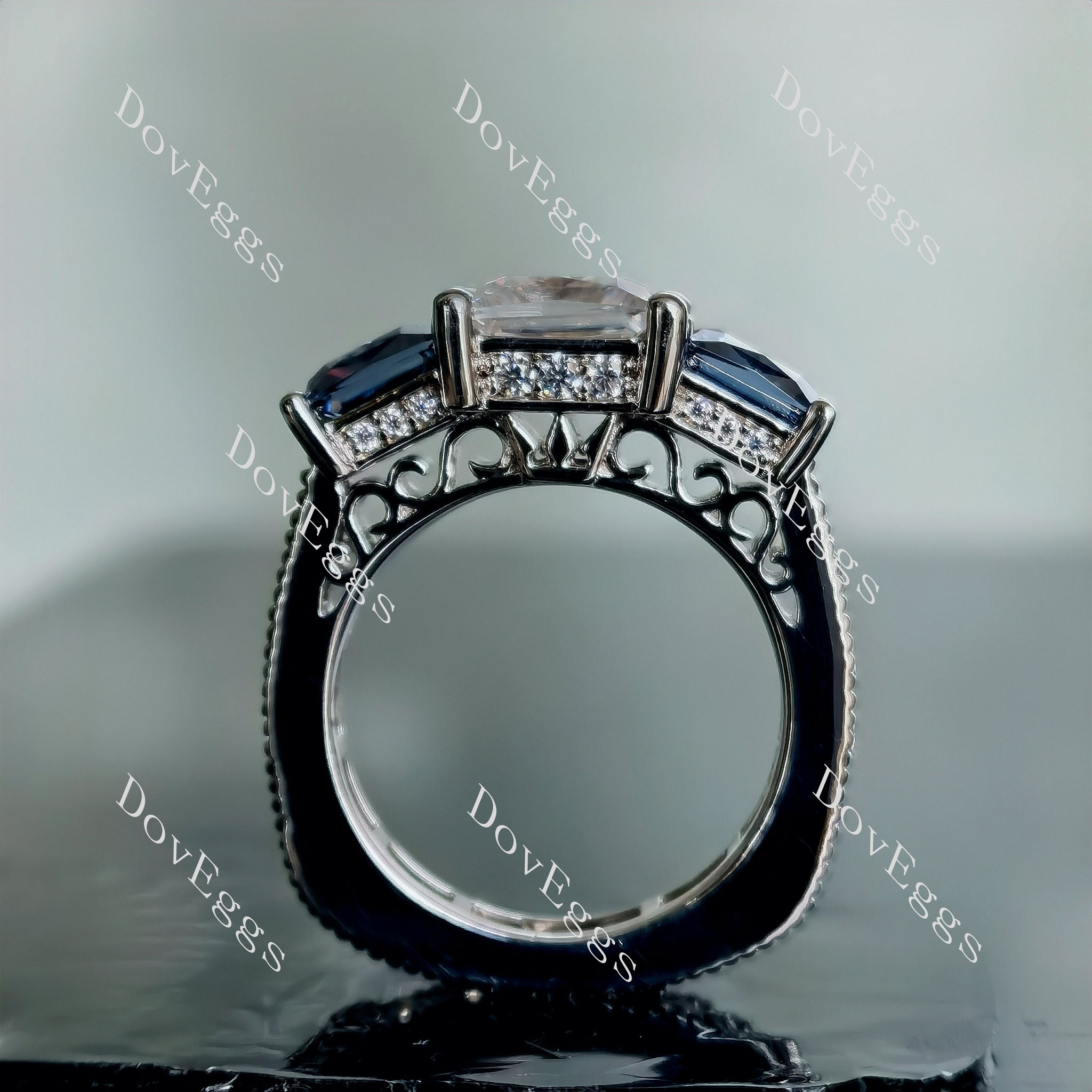 Doveggs princess three-stone channel set moissanite engagement ring