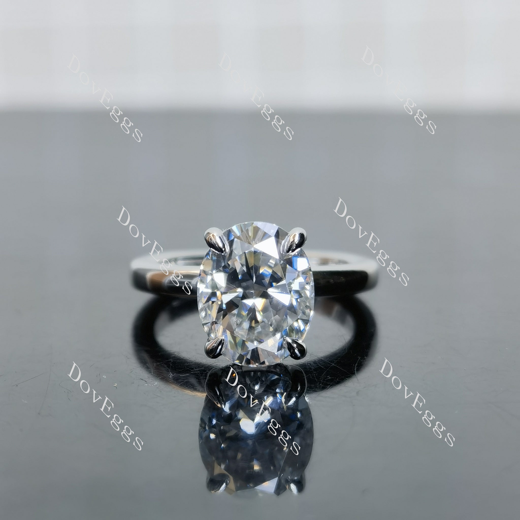 (size 4.75) Doveggs sterling silver 3ct oval moissanite engagement ring
