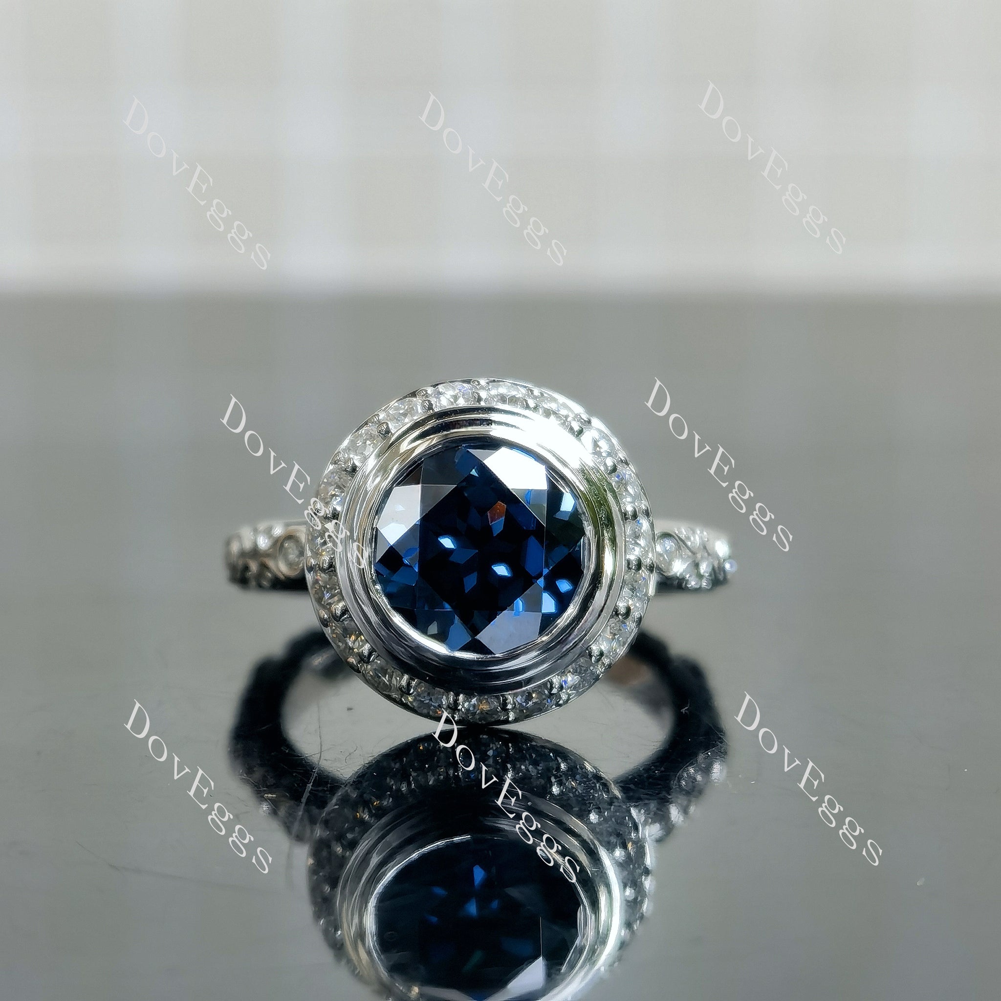 Doveggs round art deco vintage twilight blue moissanite engagement ring