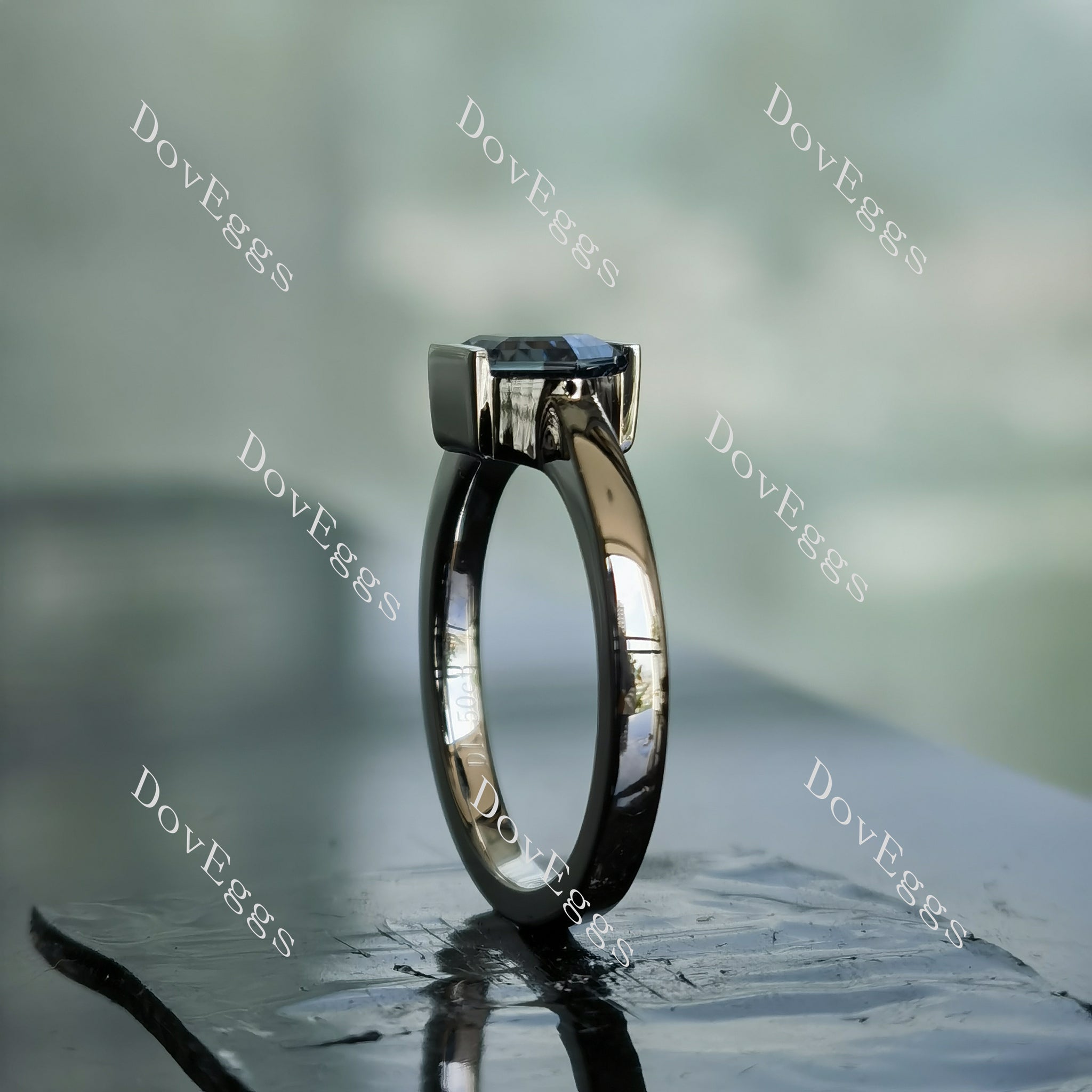 Doveggs Dovie Doutch Marquise cut bezel solitaire twilight blue moissanite engagement ring
