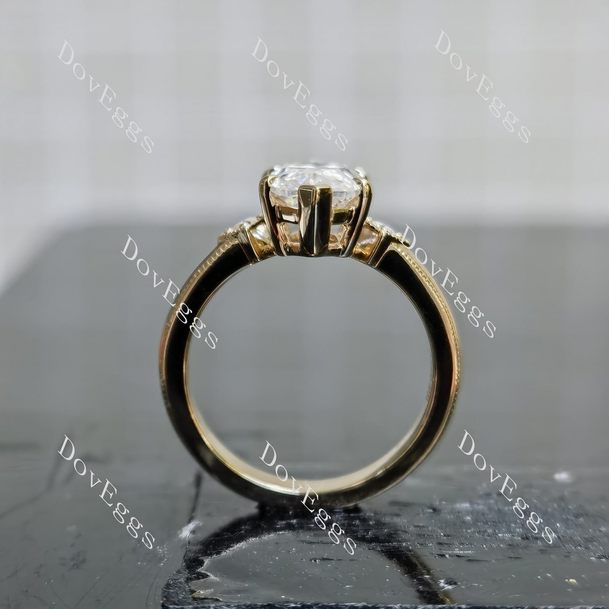 Doveggs Marquise Modified H&A cut three stones moissanite engagement ring