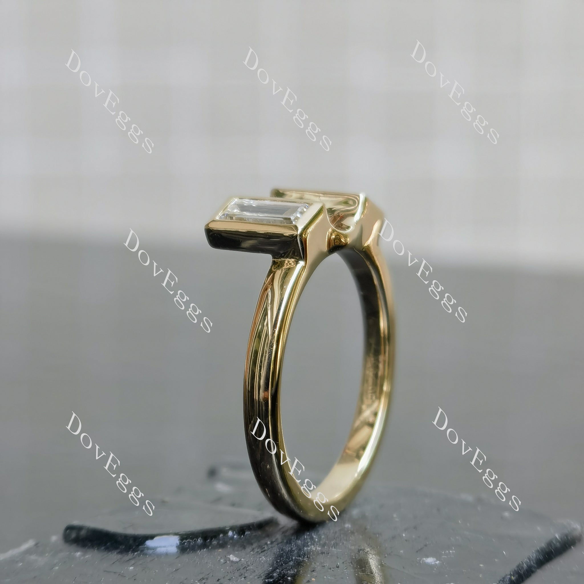 Doveggs bezel baguette moissanite/ lab grown diamond accents wedding band-2.3mm band width