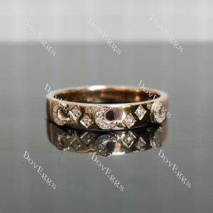 Doveggs star and moon round moissanite/lab grown diamond wedding band-3.5mm band width