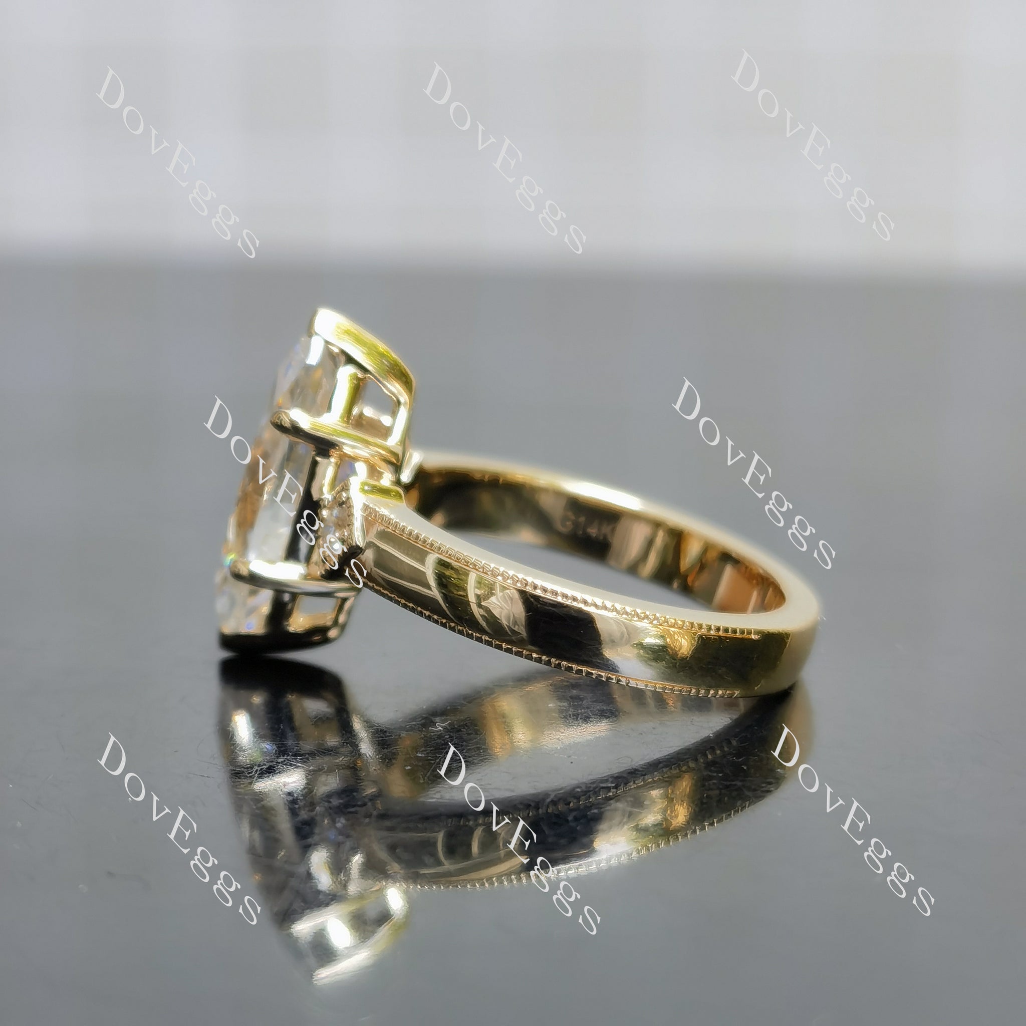 Doveggs Marquise Modified H&A cut three stones moissanite engagement ring