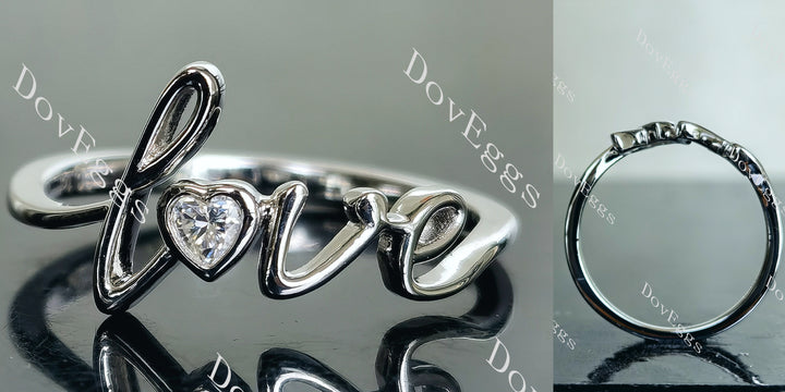 Doveggs heart letters moissanite/lab grown diamond wedding band-2.1mm band width