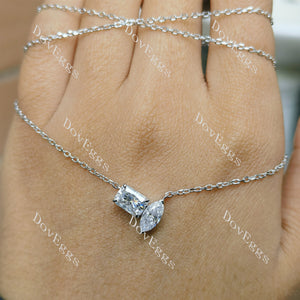 Doveggs radiant marquise simple moissanite/lab grown diamond pendant necklace (with 18' length chain)