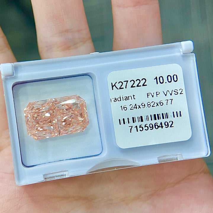 DovEggs 10.00ct radiant fancy vivid pink VVS2-LAB GROWN DIAMOND-K27222