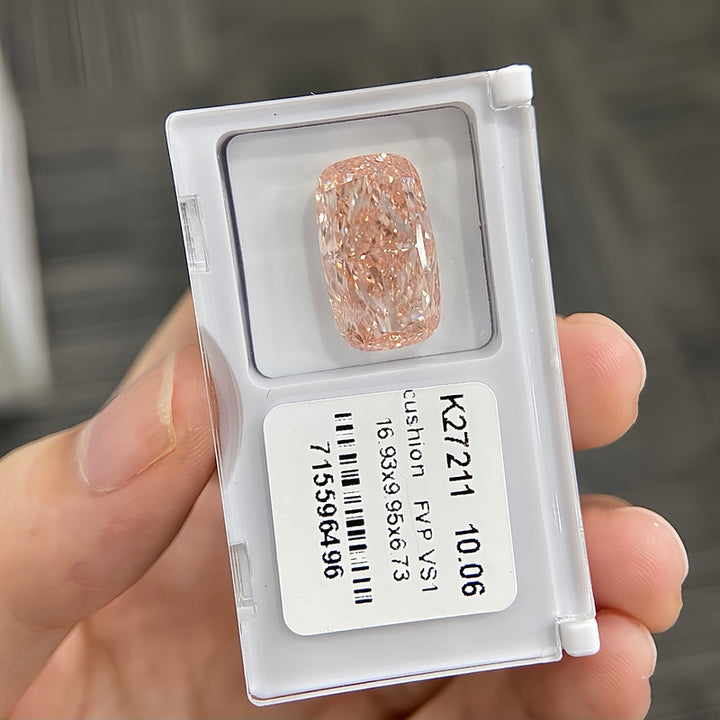 DovEggs 10.06ct cushion fancy vivid pink VS1-LAB GROWN DIAMOND-K27211