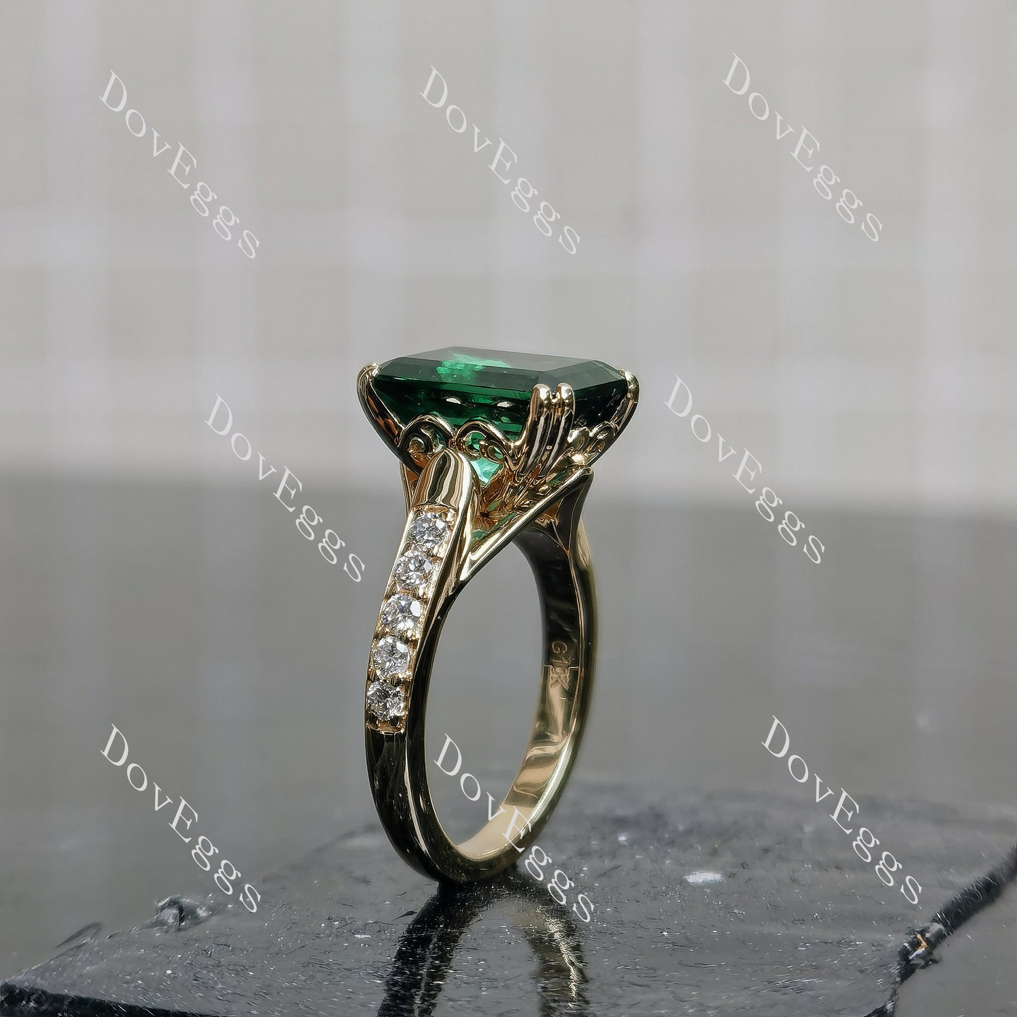 Doveggs Emerald pave vintage colored gem engagement ring