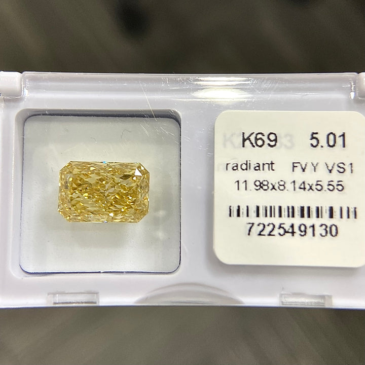 DovEggs 5.01ct radiant fancy vivid yellow VS1-LAB GROWN DIAMOND-K69