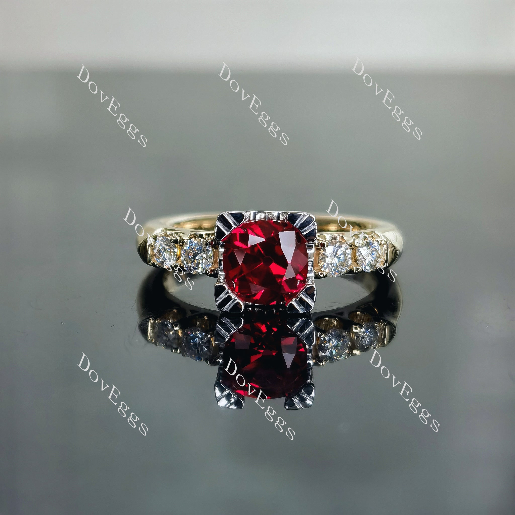 Doveggs cushion pave colored gem engagement ring