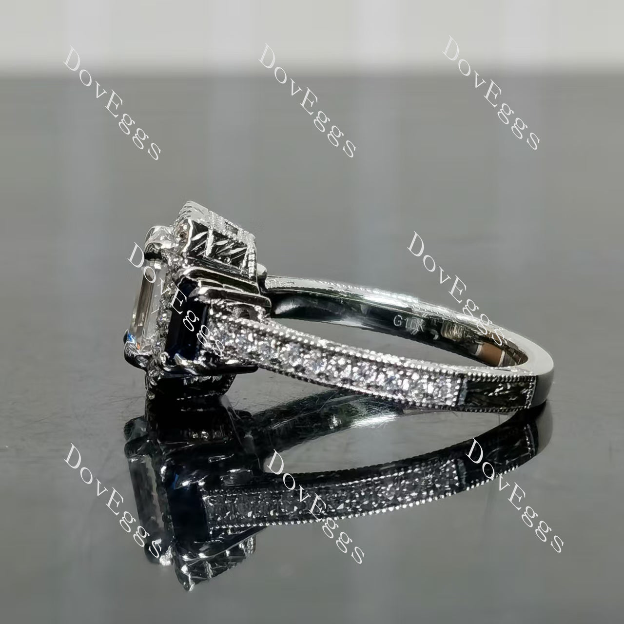 Doveggs halo pave side stones vintag engagement ring semi-mount only(Exclusively to DovEggs Stones)
