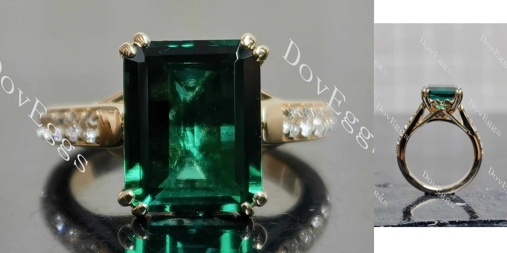 Emerald pave vintage colored gem engagement ring