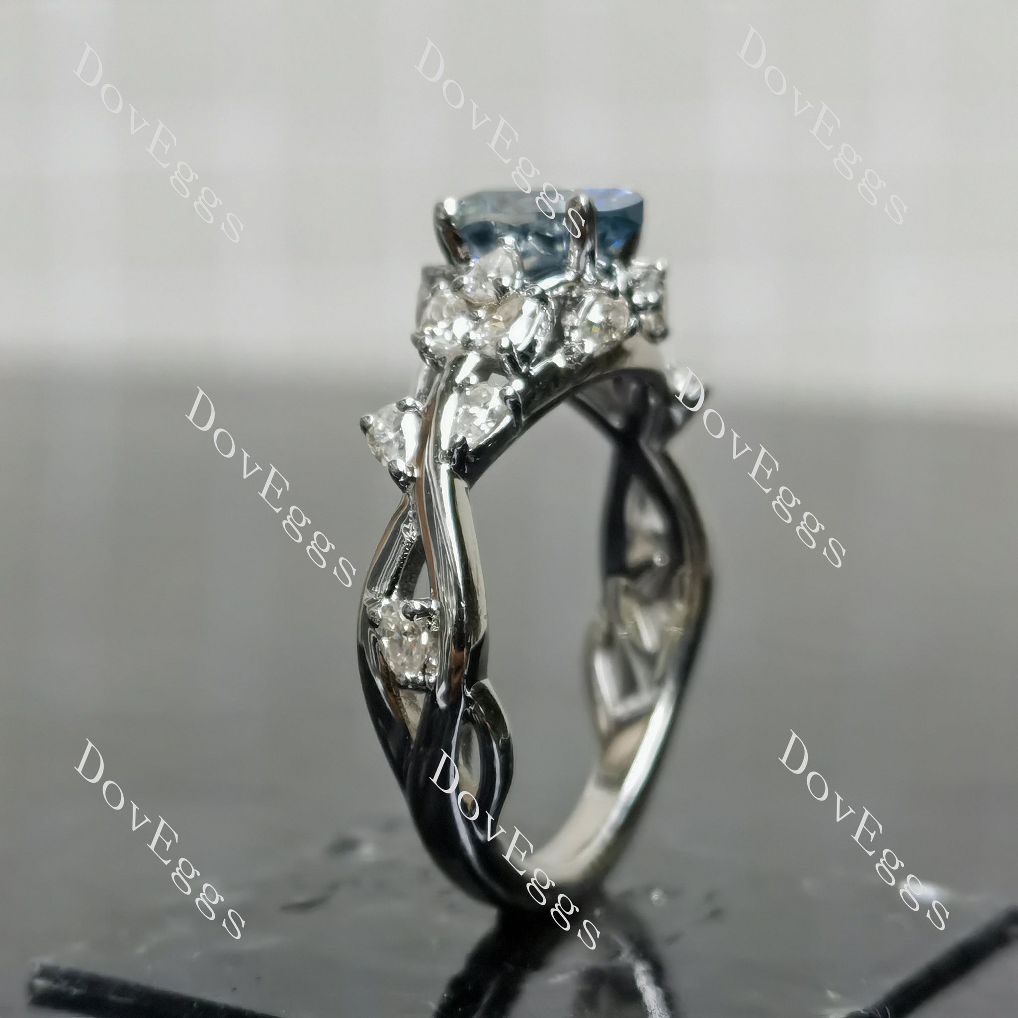 (size 9)Doveggs sterling silver 1.5ct Pear moissanite engagement ring set