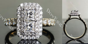 Doveggs princess double halo half eternity pave moissanite engagement ring