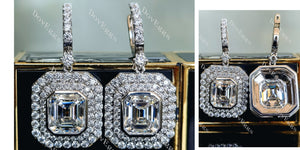 Doveggs Elizabeth Taylor Krupp cut bezel halo moissanite earrings