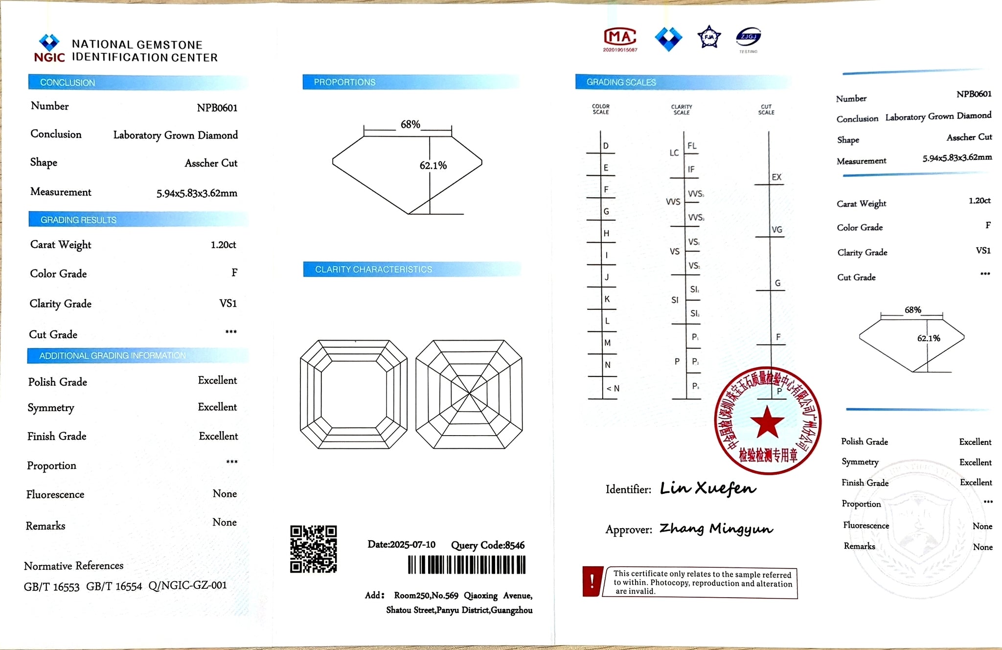1.2ct Asscher Cut Lab Diamond - F Color VS1 | Doveggs Certified