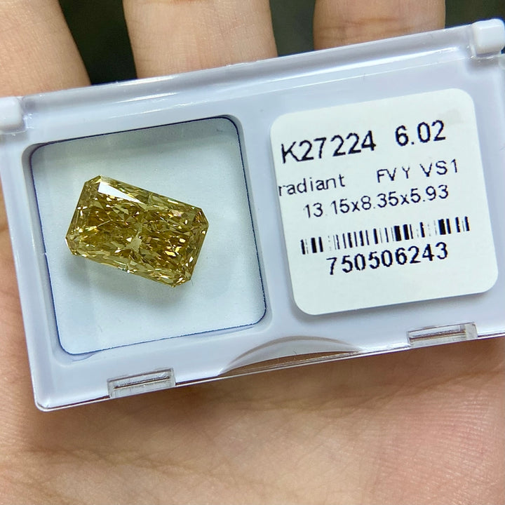 DovEggs 6.02ct radiant fancy vivid yellow VS1-LAB GROWN DIAMOND-K27224
