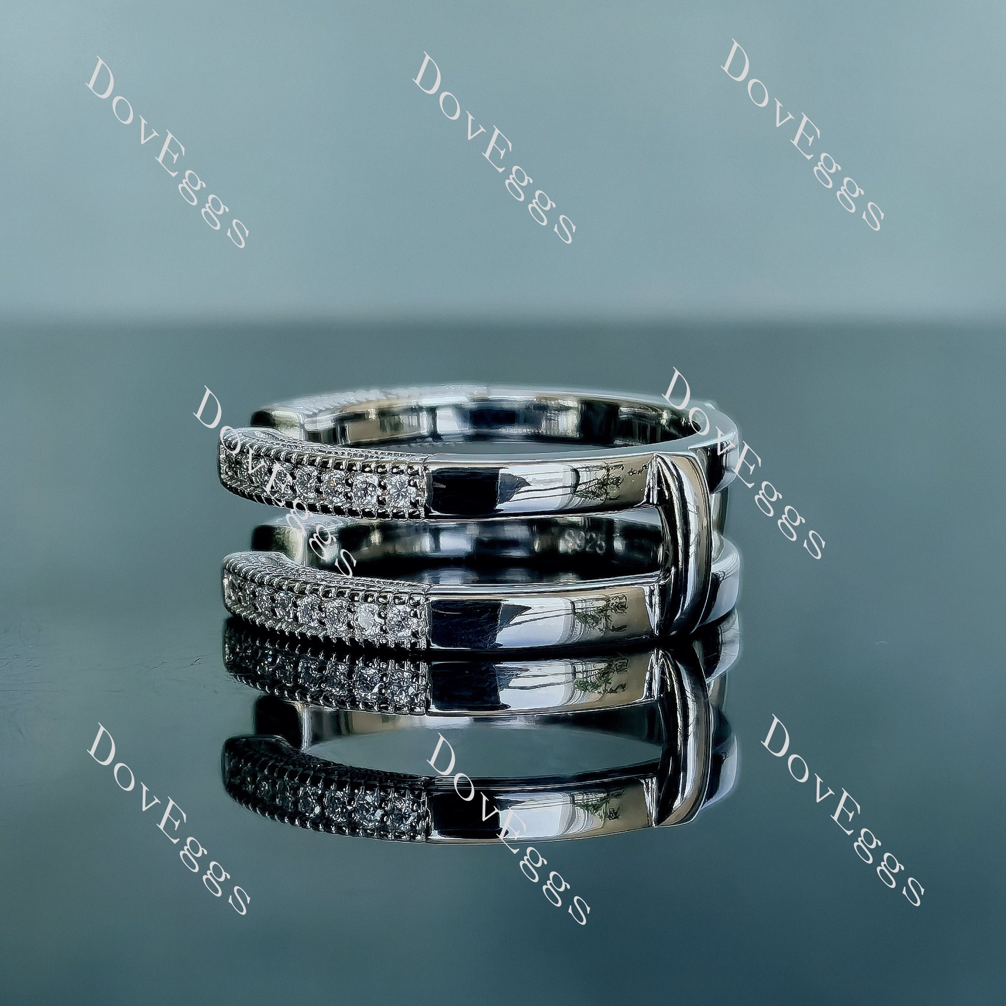 Doveggs round pave moissanite enhancer/wedding band-8.2mm band width