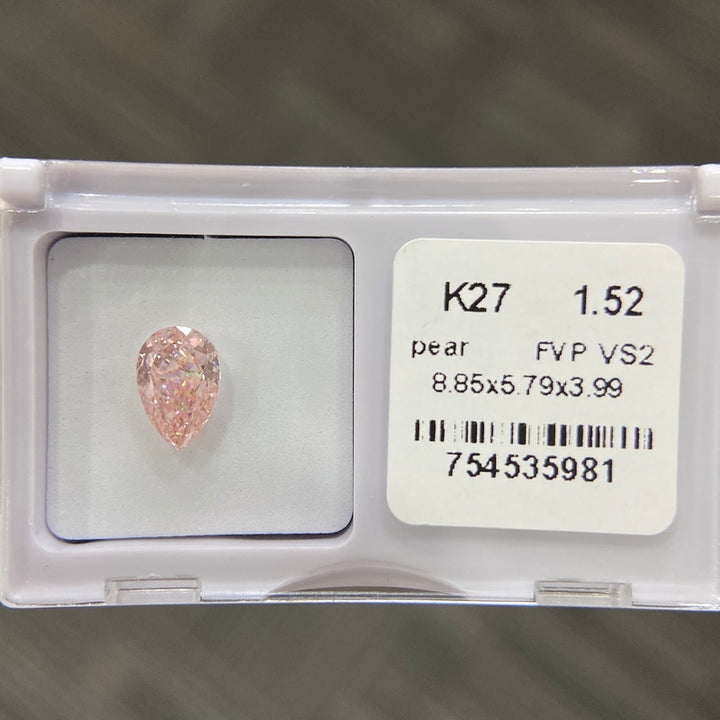 DovEggs 1.52ct pear fancy vivid pink VS2-LAB GROWN DIAMOND-K27