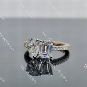 Doveggs pear emerald pave two stones moissanite engagement ring