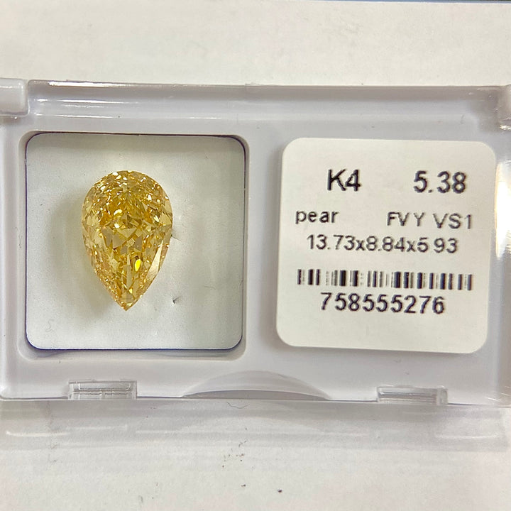 DovEggs 5.38ct pear fancy vivid yellow VS1-LAB GROWN DIAMOND-K4