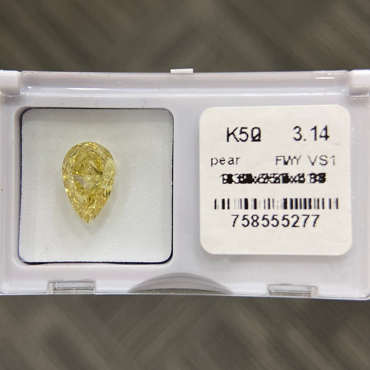 DovEggs 3.14ct pear fancy intense yellow VS1-LAB GROWN DIAMOND-K50