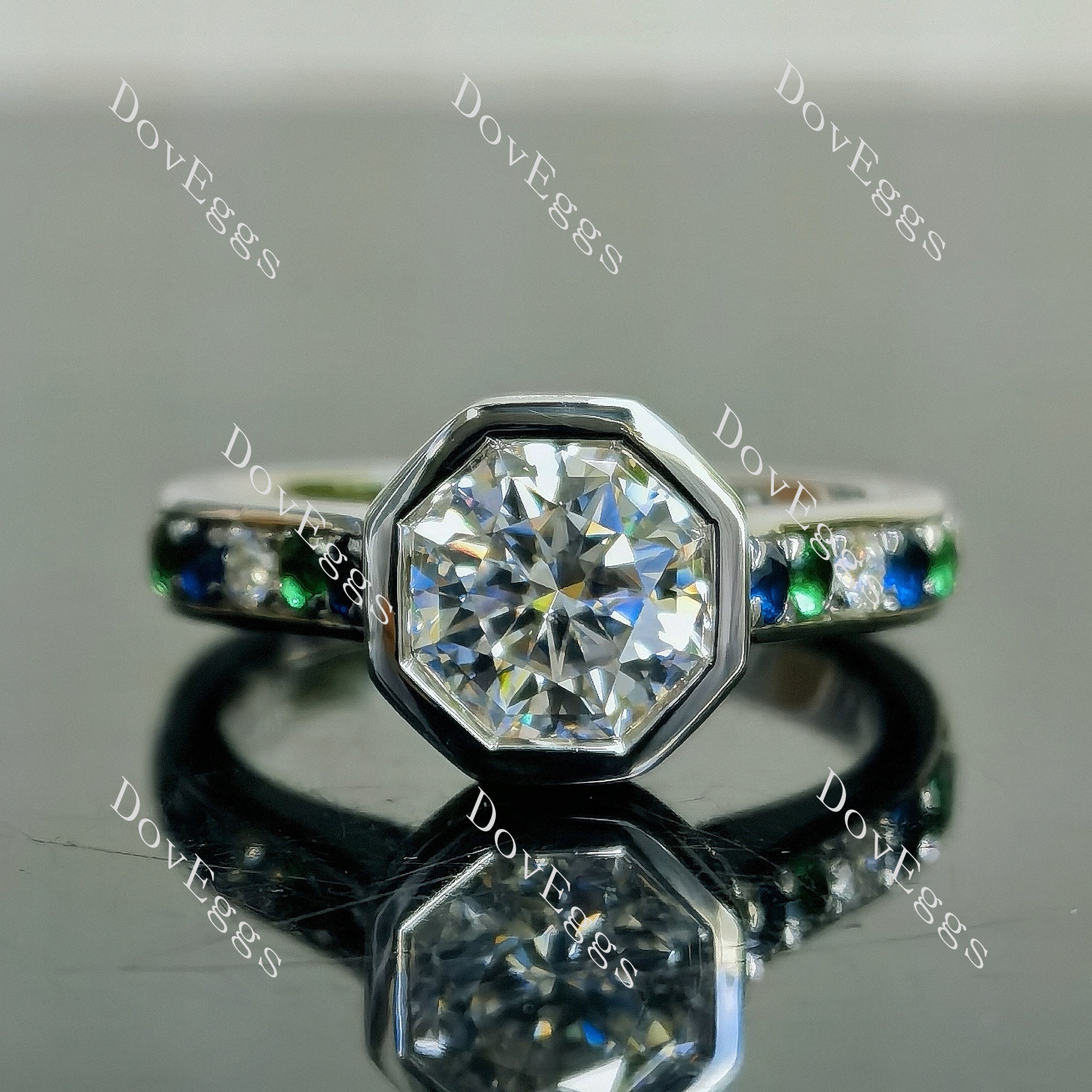 Doveggs octagon pave bezel moissanite engagement ring