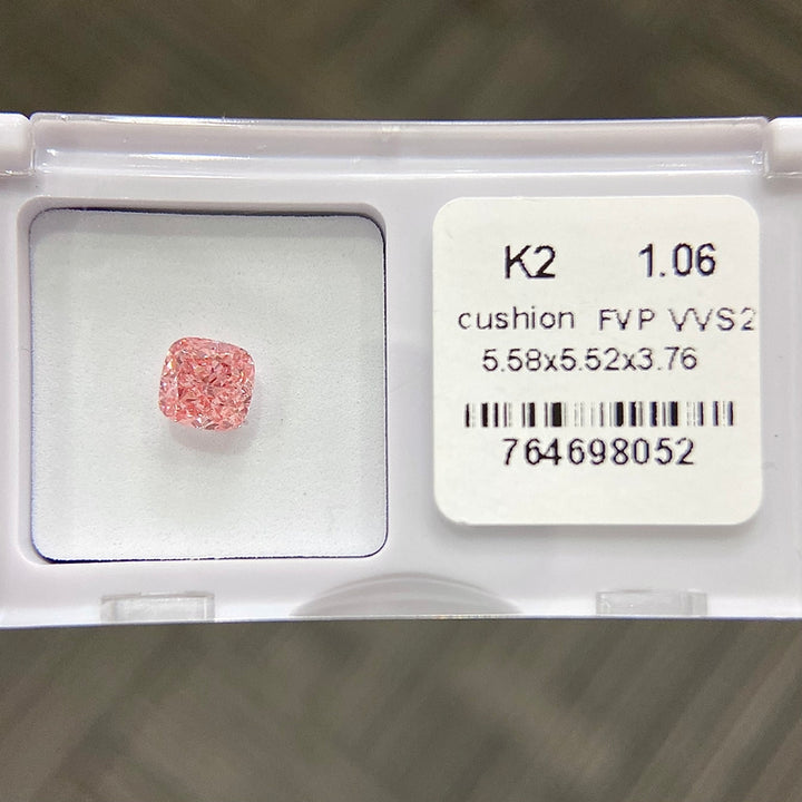 DovEggs 1.06ct cushion fancy vivid pink VVS2-LAB GROWN DIAMOND-K2